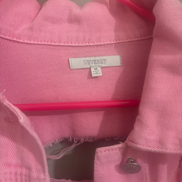 Pink Distressed Rhinestone Denim Jacket - Size Medium - Picture 2 of 5